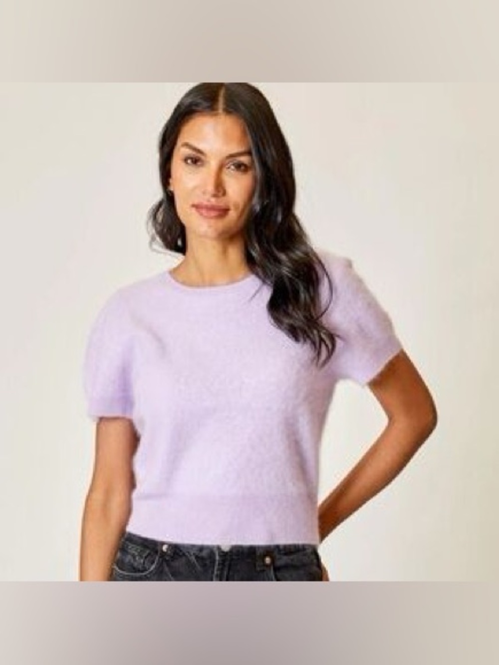 Pilcro Anthropologie Mock-Neck Eyelash Fuzzy Sweater Baby Tee in Lilac